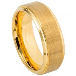 Yellow Gold IP Plated Flat Brushed Center with High Polish Stepped Edge - 8MM Band